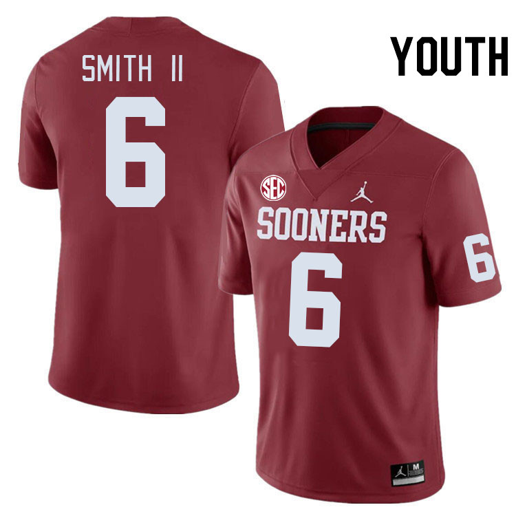 Youth #6 Nigel Smith II Oklahoma Sooners 2024 SEC Conference College Football Jerseys-Crimson